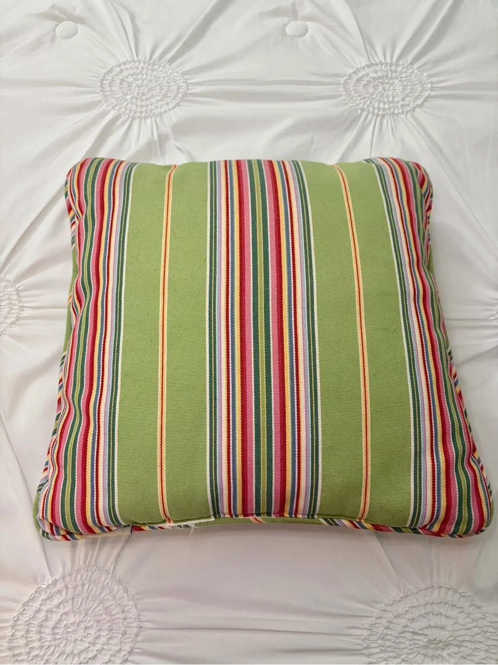 Pottery Barn Green Multi Color Stripe Colorful Spring Accent Pillow 18 x 18